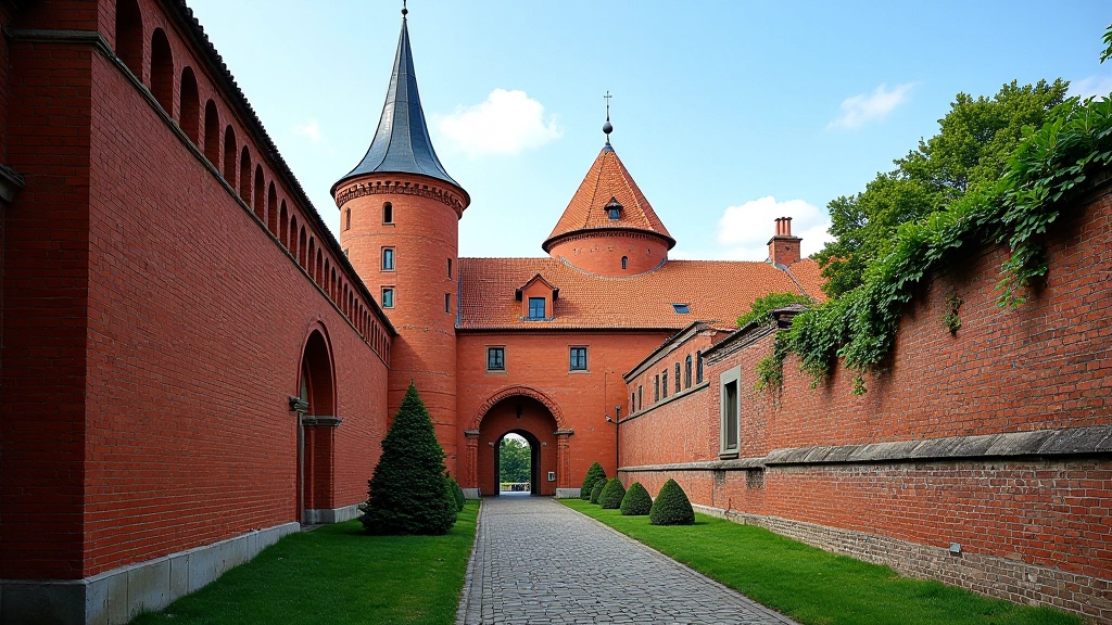 Toompea lossi punakate kivide müürid ja pikitud torn, keskaegsed fortifikatsioonid Tallinna linnaosast